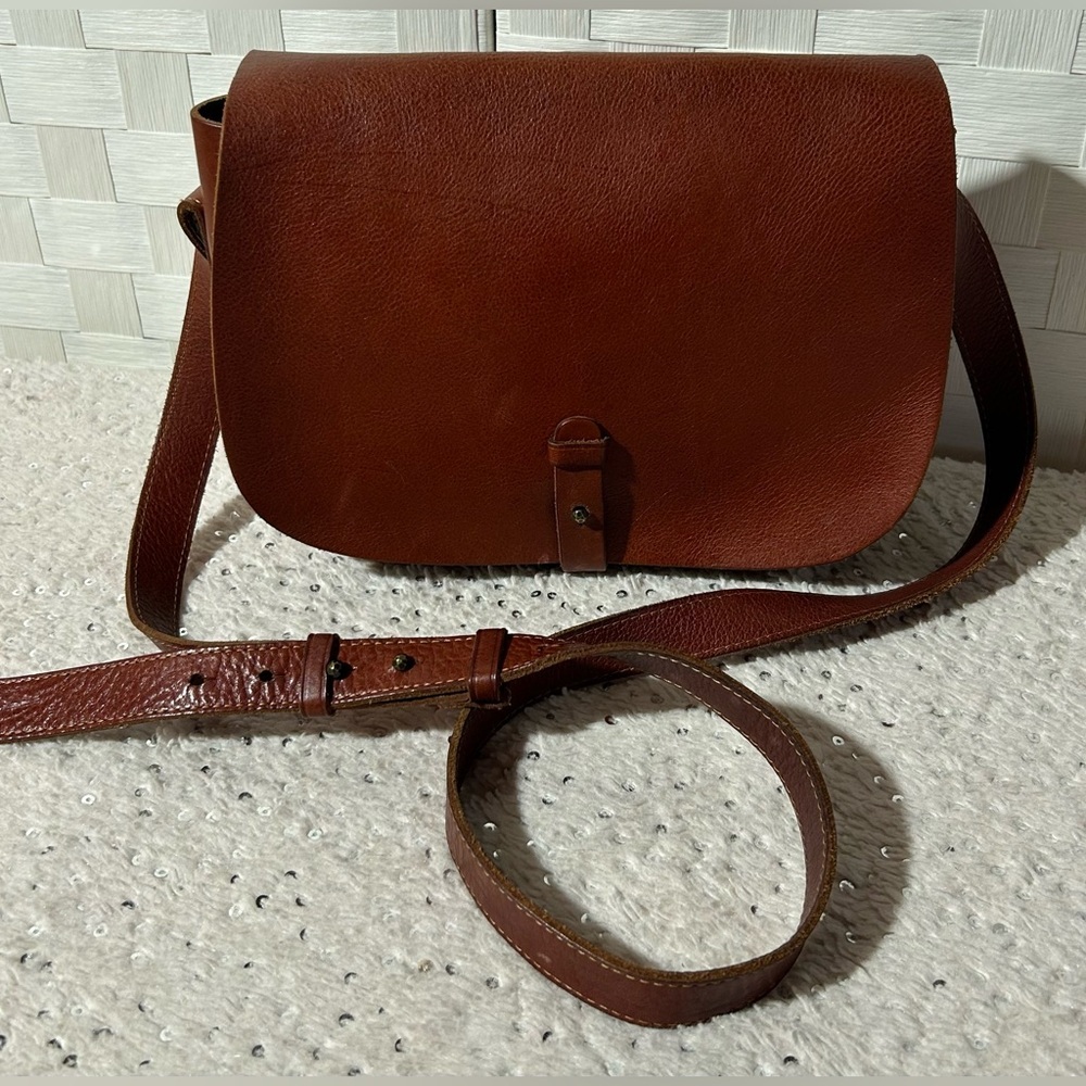 Vintage Lucky Brand Brown Leather Crossbody Saddle Bag - Picture 2 of 12